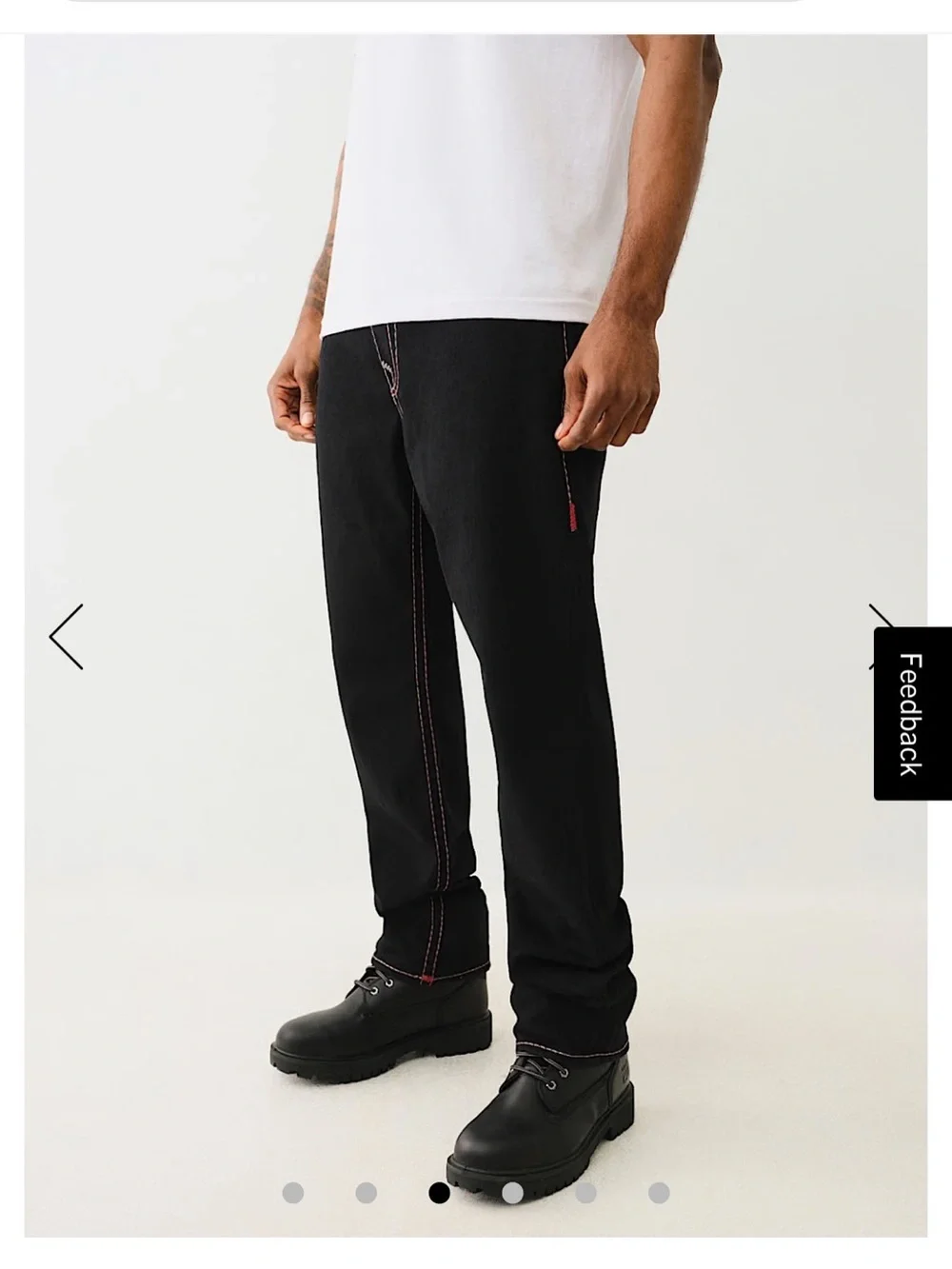 True Religion Men's Black Jeans with Red Contrast Stitching